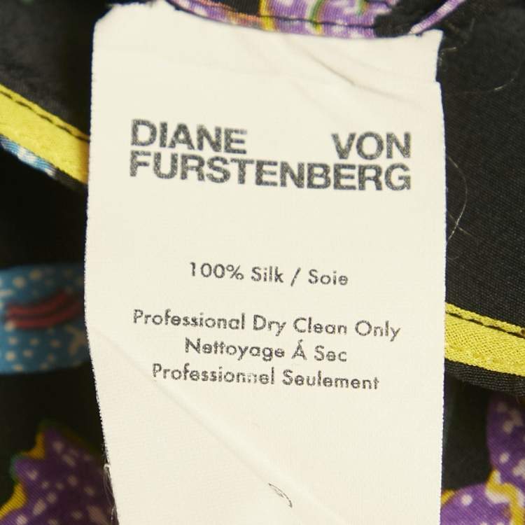 Pre Owned Diane Von Furstenberg Black Floral Print Silk Sleeveless Top M
