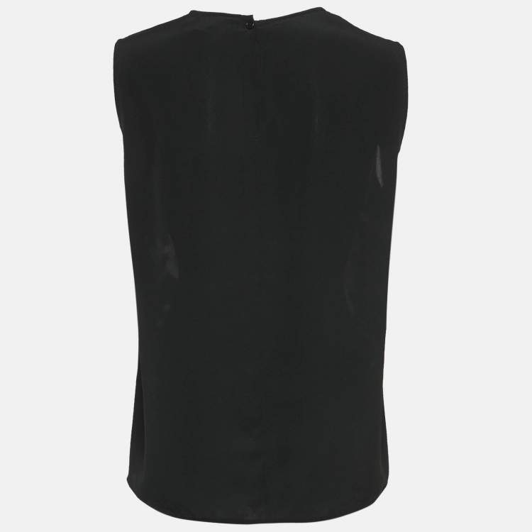 Pre Owned Diane Von Furstenberg Black Floral Print Silk Sleeveless Top M