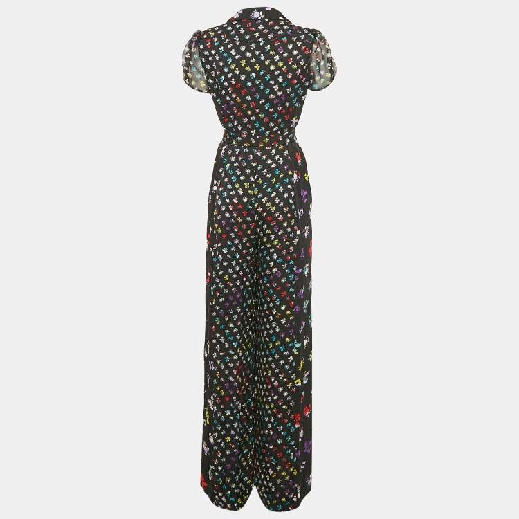 Pre Owned Diane Von Furstenberg Floral Print Silk Caterina Jumpsuit M