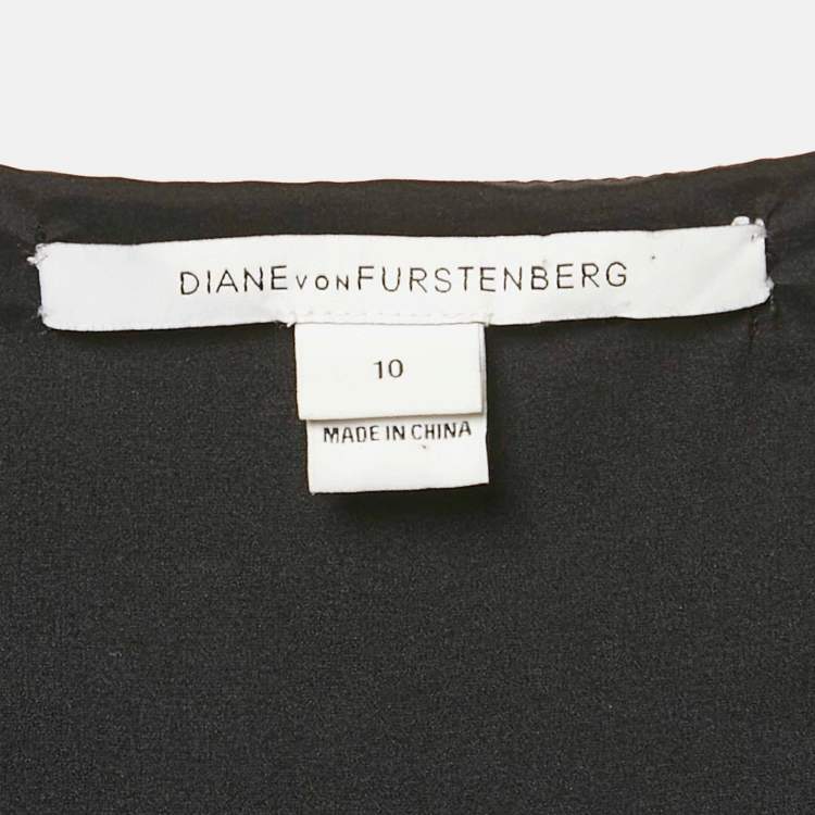 مملوكة مسبقًا Diane Von Furstenberg Black Crepe Sleeveless Bevin Short Dress L