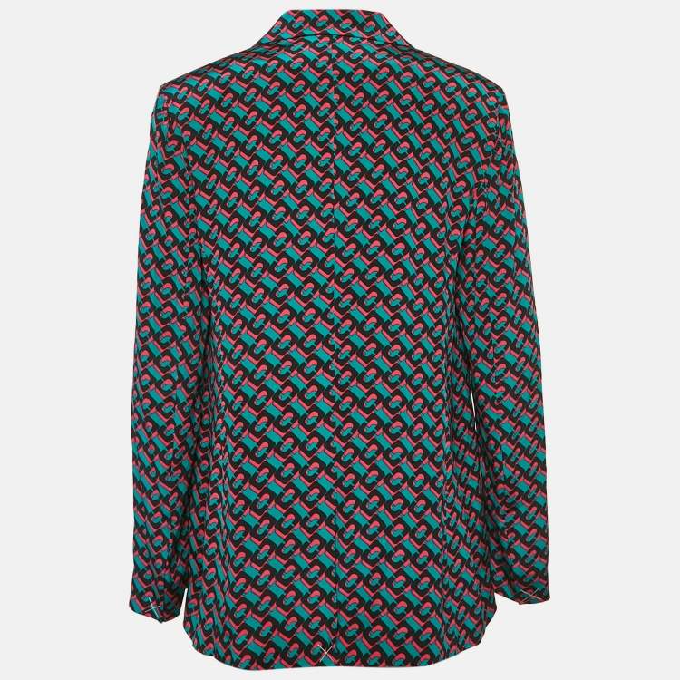 Pre Owned Diane Von Furstenberg Multicolor Printed Silk Blazer L
