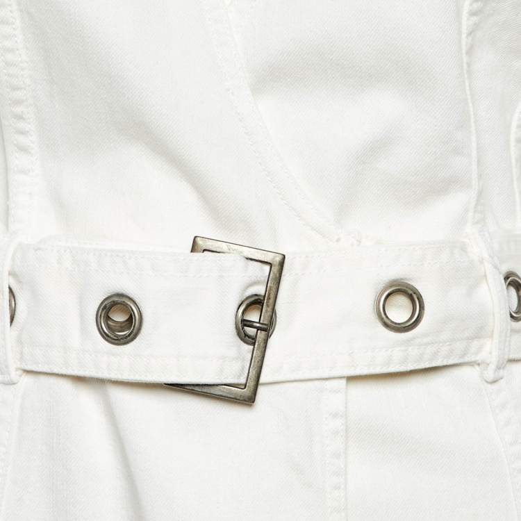 Pre Owned Diane Von Furstenberg White Denim Mead Wrap Dress M