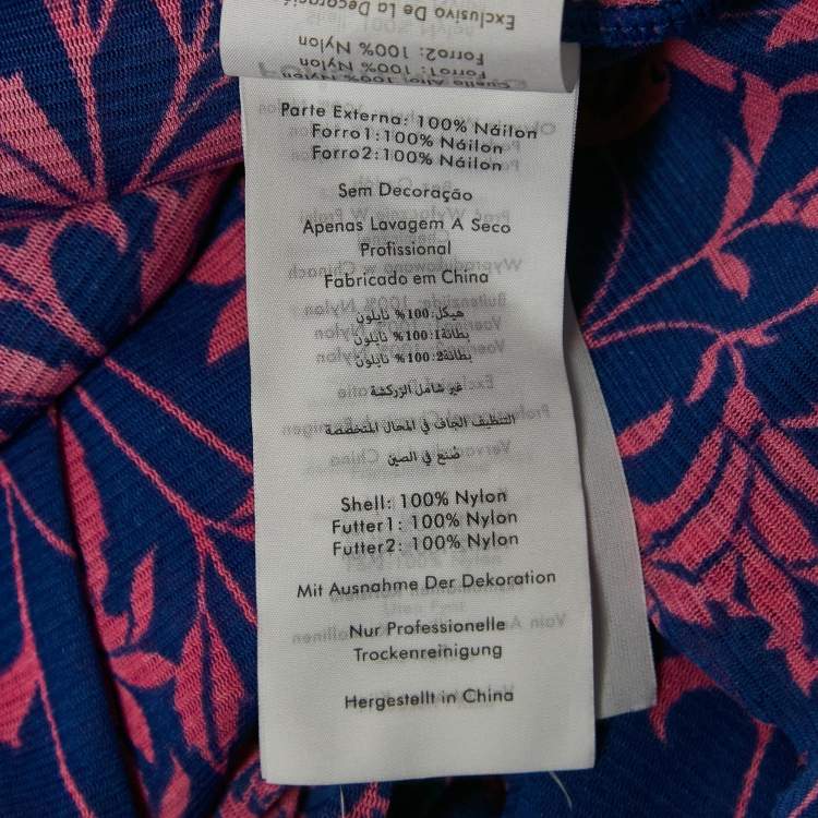 Pre Owned Diane Von Furstenberg Pink/Blue Floral Print Jersey Ruched Dress S