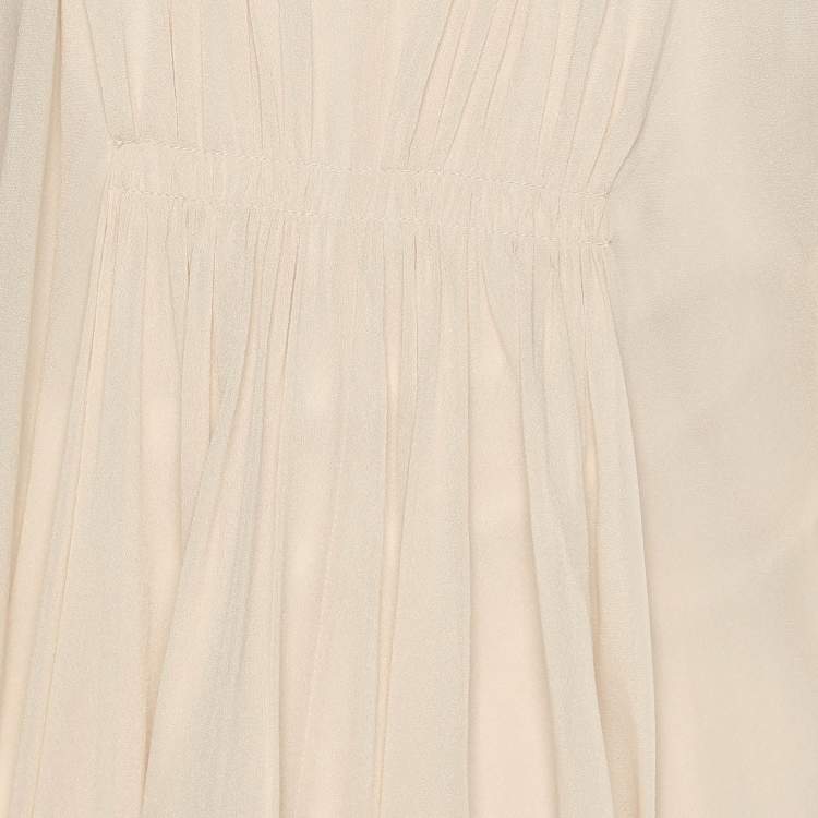 Pre Owned Diane Von Furstenberg Beige Silk New Fleurette Kimono Dress  L
