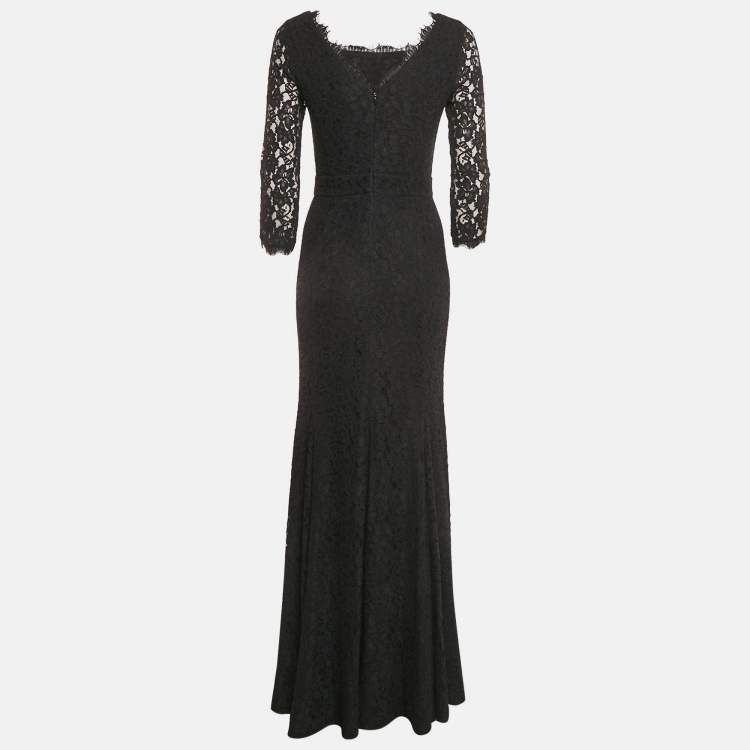 Pre Owned Diane Von Furstenberg Black Lace Long Sleeve Maxi Dress S