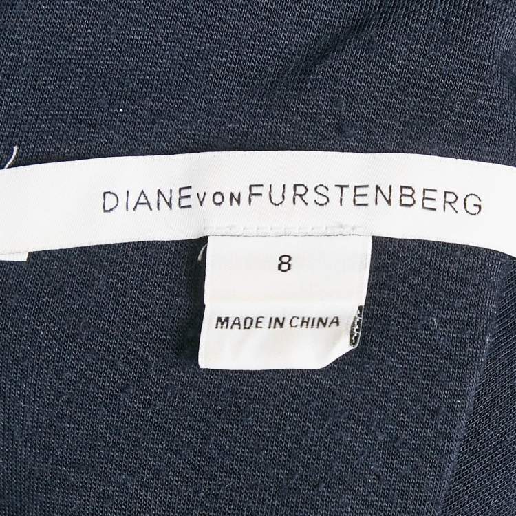 Pre Owned Diane Von Furstenberg Navy Blue Lace Short Zarita Dress M