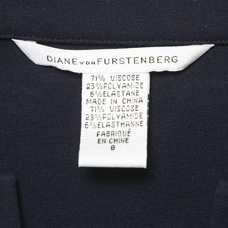 Pre Owned Diane Von Furstenberg Navy Blue Jersey Long Sleeve Indy Mini Dress M
