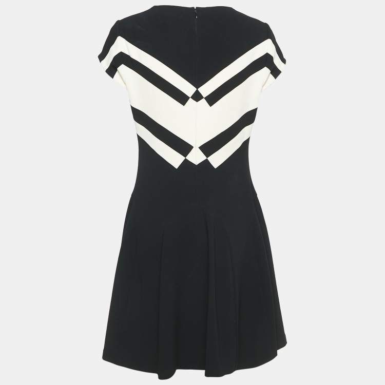 Pre Owned Diane Von Furstenberg Black Crepe Contrast Panel Gail Mini Dress M