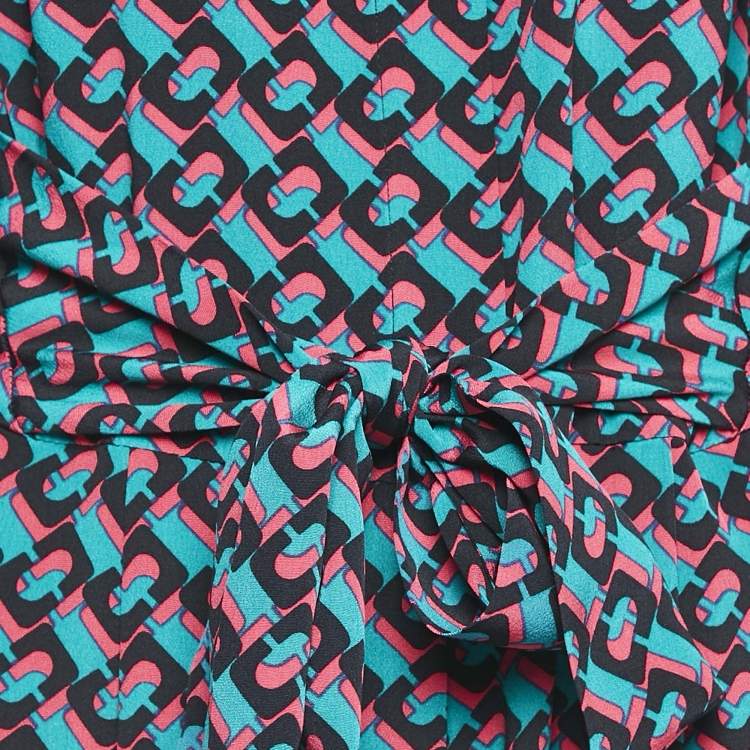 Pre Owned Diane Von Furstenberg Pink/Blue Printed Silk Jumpsuit M