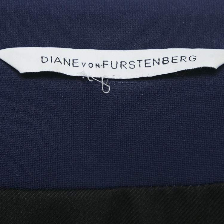 Pre Owned Diane Von Furstenberg Blue Knit Single Breasted Reiko Blazer M