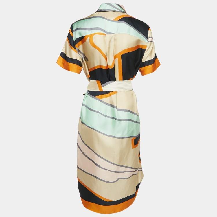 Pre Owned Diane Von Furstenberg Multicolor Printed Silk Shirt Dress L