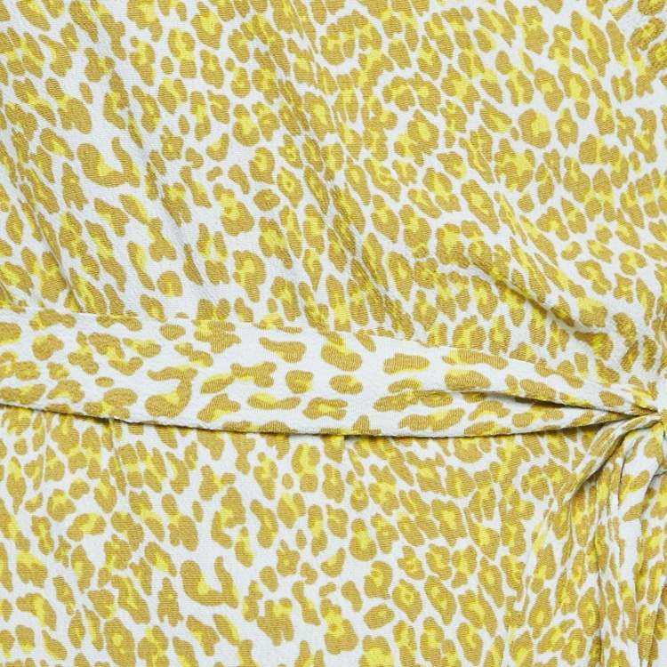 Pre Owned Diane Von Furstenberg Yellow Leopard Print Silk Wrap Top L