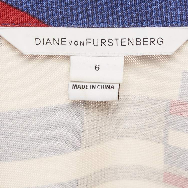 Pre Owned Diane Von Furstenberg Multicolor Geometric Print Silk Abigail Wrap Maxi Dress M