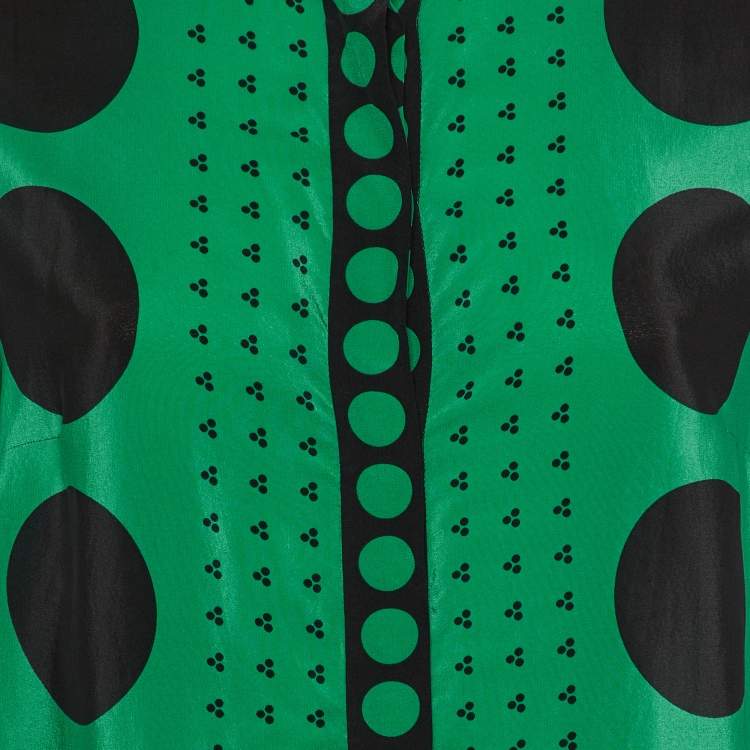 Pre Owned Diane Von Furstenberg Green Polka Dot Silk Button Front Shirt L 