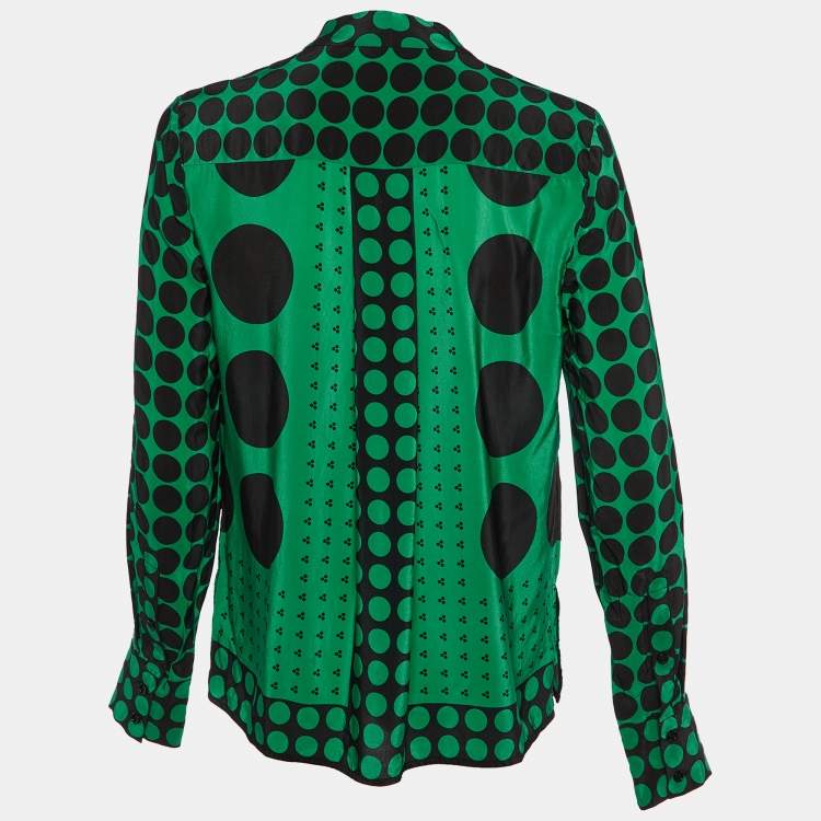 Pre Owned Diane Von Furstenberg Green Polka Dot Silk Button Front Shirt L 