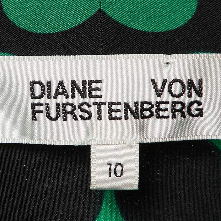 Pre Owned Diane Von Furstenberg Green Polka Dot Silk Button Front Shirt L 