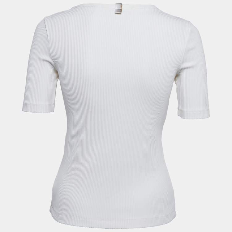Pre Owned Diane Von Furstenberg White Rib Knit T-Shirt S
