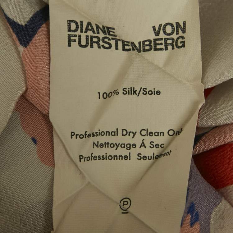 Pre Owned Diane Von Furstenberg White Floral Print Flutter Sleeve Top L