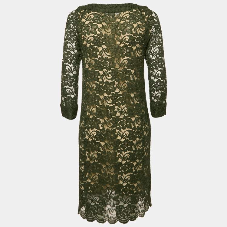 Pre Owned Diane Von Furstenberg Green Corded Lace Elisa Dress M