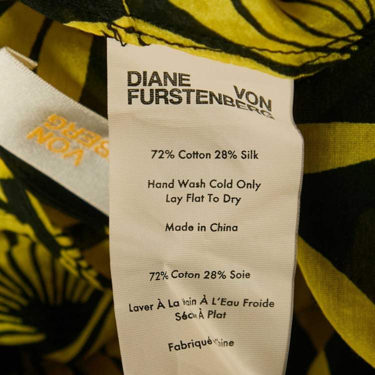 Pre Owned Diane Von Furstenberg Yellow Printed Cotton & Silk Wrap Top S