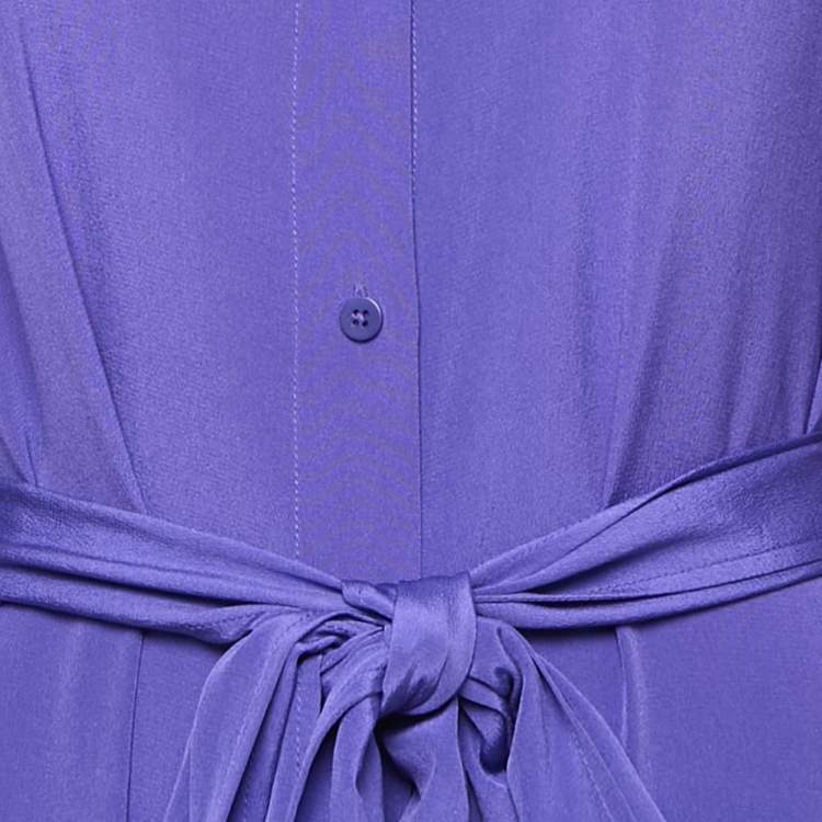 Pre Owned Diane Von Furstenberg Purple Button Front Belted Midi Shirt Dress S