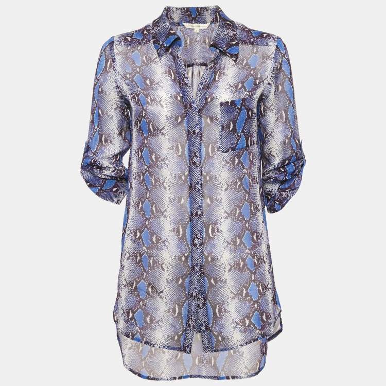 Pre Owned Diane Von Furstenberg Purple Printed Silk Button Front Shirt S