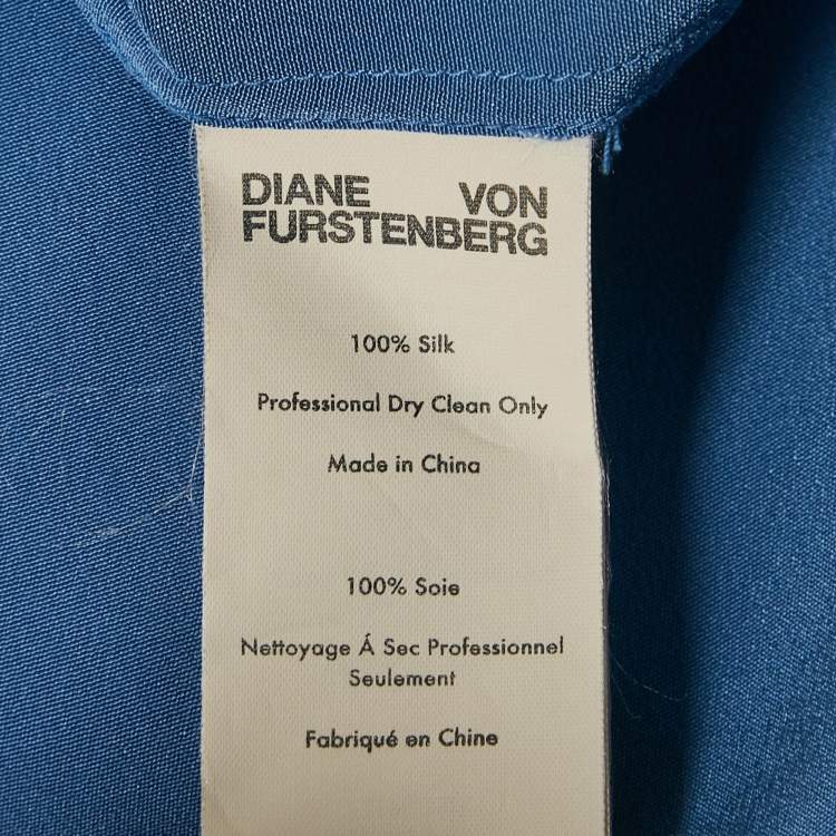 Pre Owned Diane Von Furstenberg Blue Silk Belted Shirt Dress L