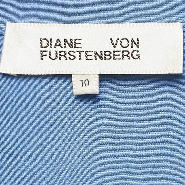 Pre Owned Diane Von Furstenberg Blue Silk Belted Shirt Dress L