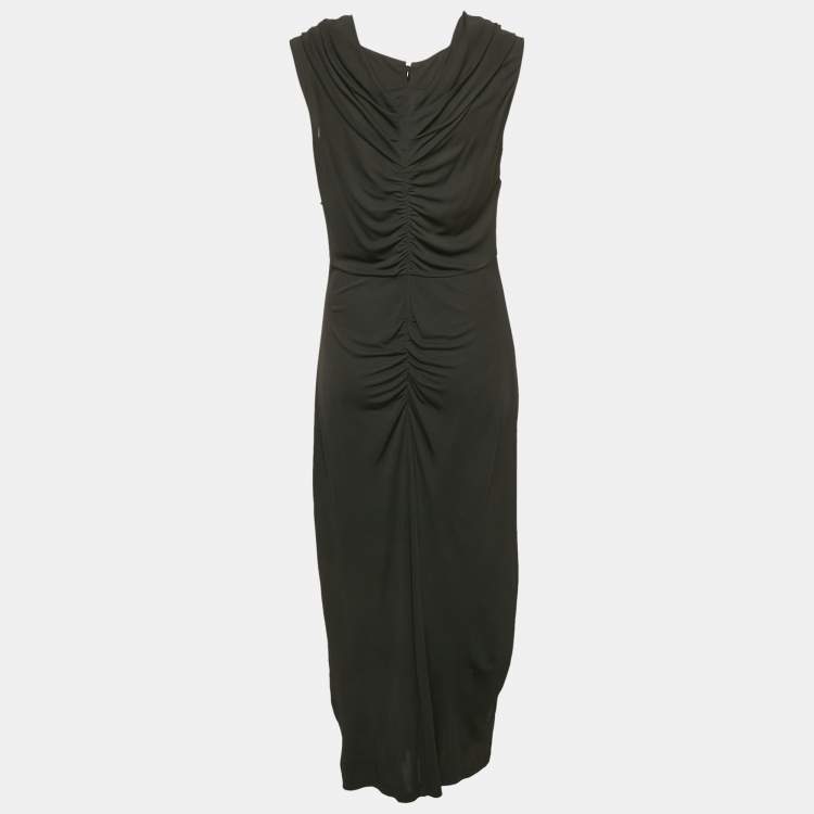 Pre Owned Diane Von Furstenberg Black Jersey Ruched Midi Dress L