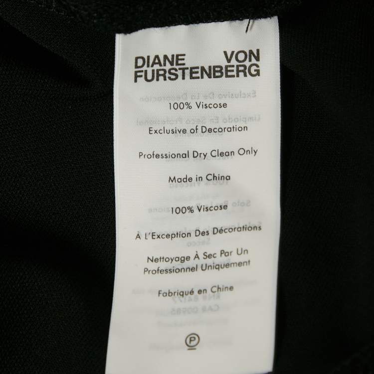 Pre Owned Diane Von Furstenberg Black Jersey Ruched Midi Dress L