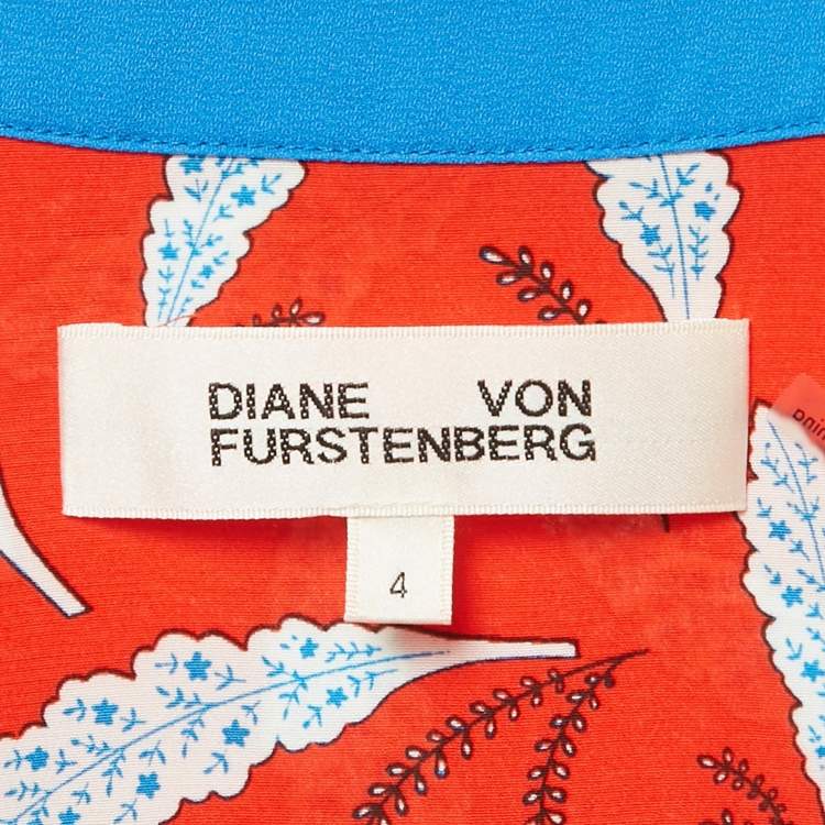 Pre Owned Diane Von Furstenberg Red Benji Print Crepe Tie-Up Detail Jumpsuit S