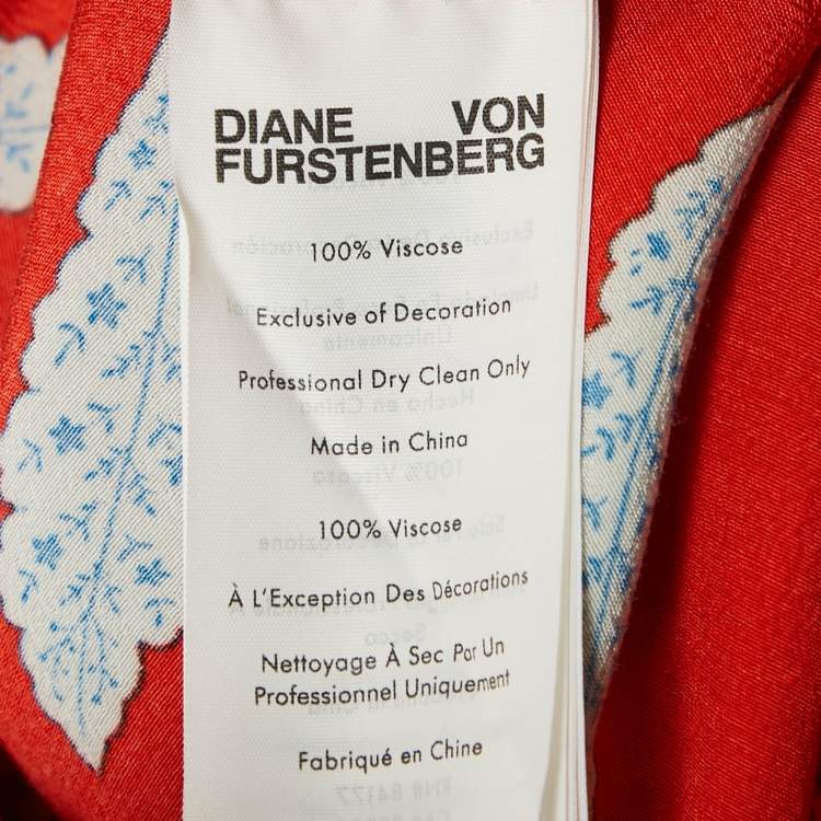 Pre Owned Diane Von Furstenberg Red Benji Print Crepe Tie-Up Detail Jumpsuit S