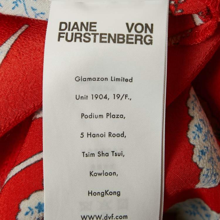 Pre Owned Diane Von Furstenberg Red Benji Print Crepe Tie-Up Detail Jumpsuit S