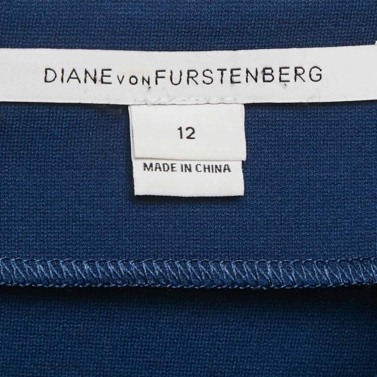 Pre Owned Diane Von Furstenberg Blue Jersey Esme Pencil Skirt L