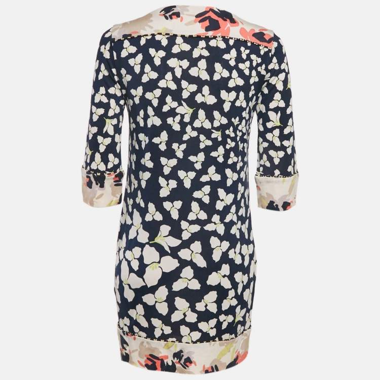 Pre Owned Diane Von Furstenberg Navy Blue Floral Print Silk jersey Trella Mini Dress S