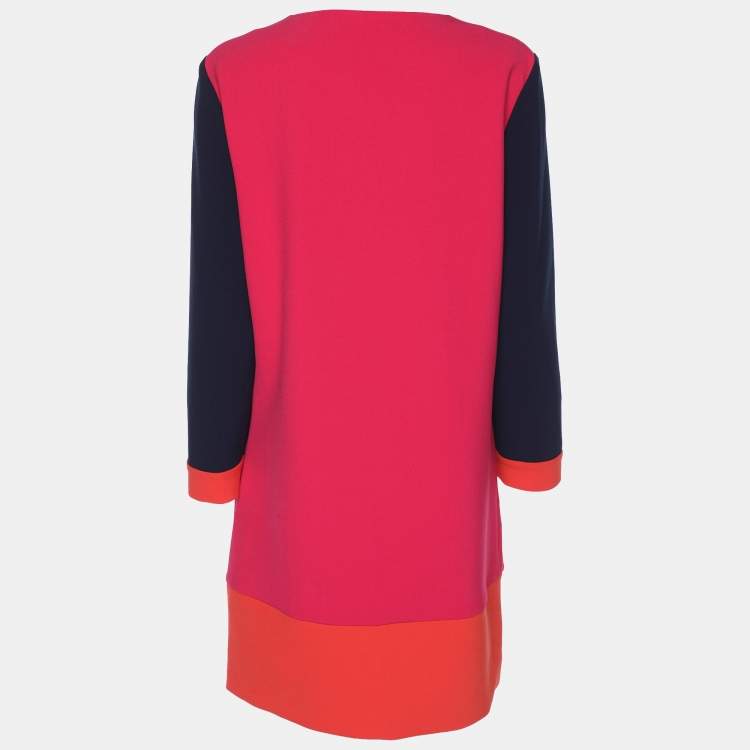Pre Owned Diane Von Furstenberg Pink Colorblock Crepe Shift Dress L
