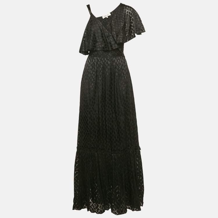 Pre Owned Diane Von Furstenberg Black Chiffon Dobby Wrap Dress S