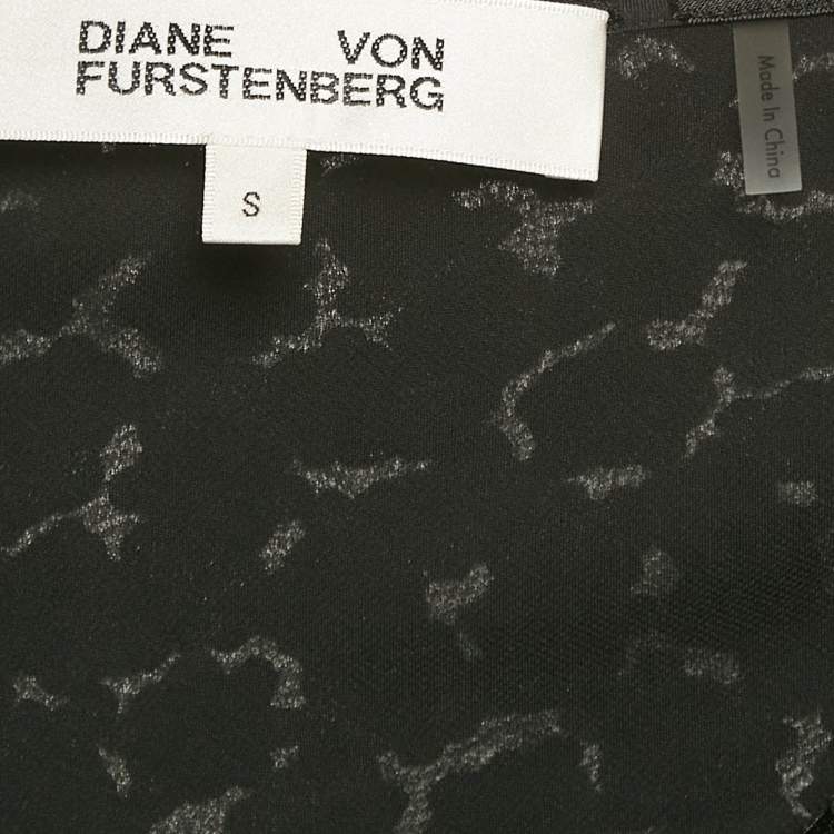 Pre Owned Diane Von Furstenberg Black Chiffon Dobby Wrap Dress S