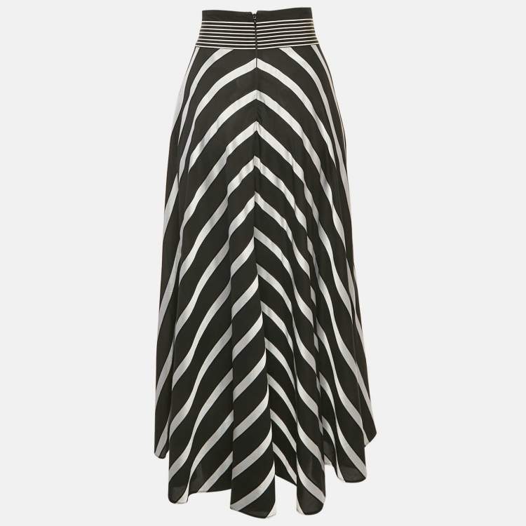 Pre Owned Diane Von Furstenberg Black Striped Jacquard Crepe Maxi Skirt L
