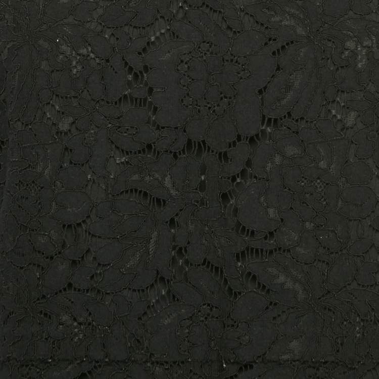 Pre Owned Diane Von Furstenberg Black Lace Yeva Top and Skirt Set L