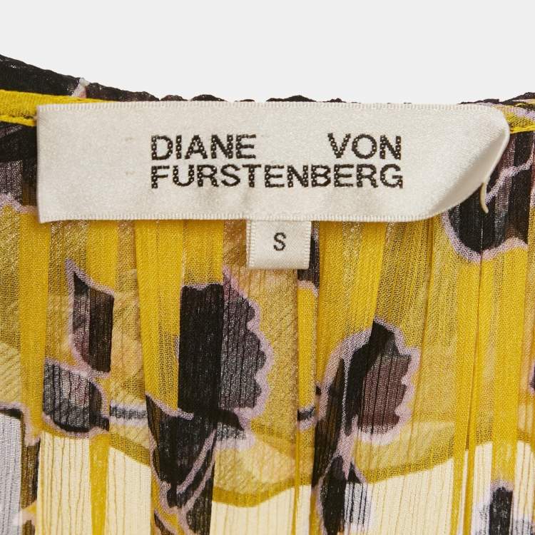 Pre Owned Diane von Furstenberg Yellow Floral Print Silk Long Dress S