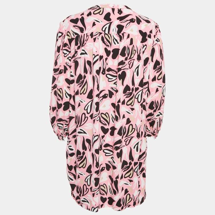 Pre Owned Diane Von Furstenberg Pink Printed Crepe Mini Dress M