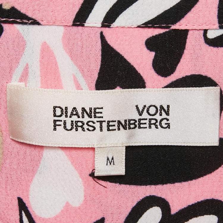 Pre Owned Diane Von Furstenberg Pink Printed Crepe Mini Dress M