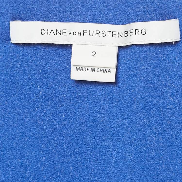 Pre Owned Diane Von Furstenberg Blue Silk Catroux Wrap Dress S
