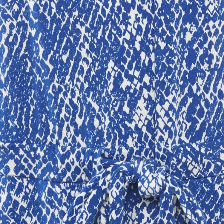 Pre Owned Diane Von Furstenberg Blue Printed Off-Shoulder Jumpsuit XL