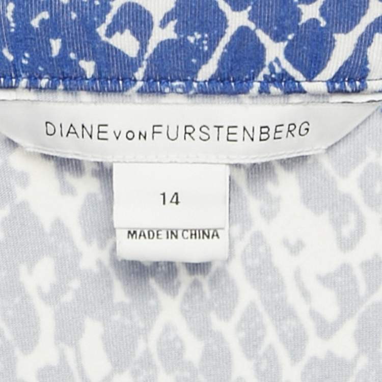Pre Owned Diane Von Furstenberg Blue Printed Off-Shoulder Jumpsuit XL