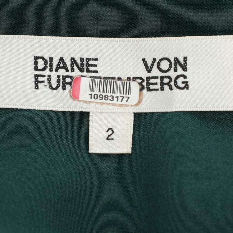 Pre Owned Diane Von Furstenberg Green Printed Silk Dress S