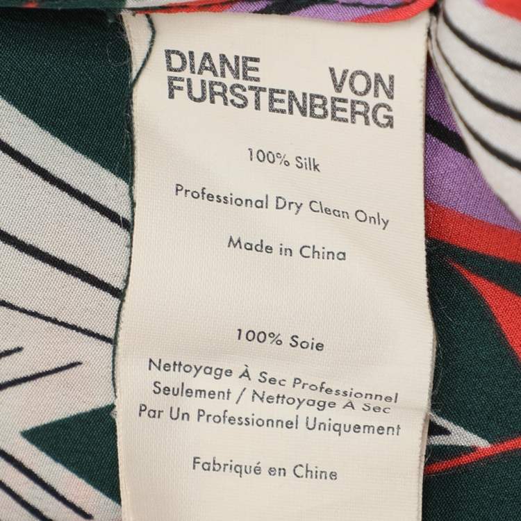 Pre Owned Diane Von Furstenberg Green Printed Silk Dress S