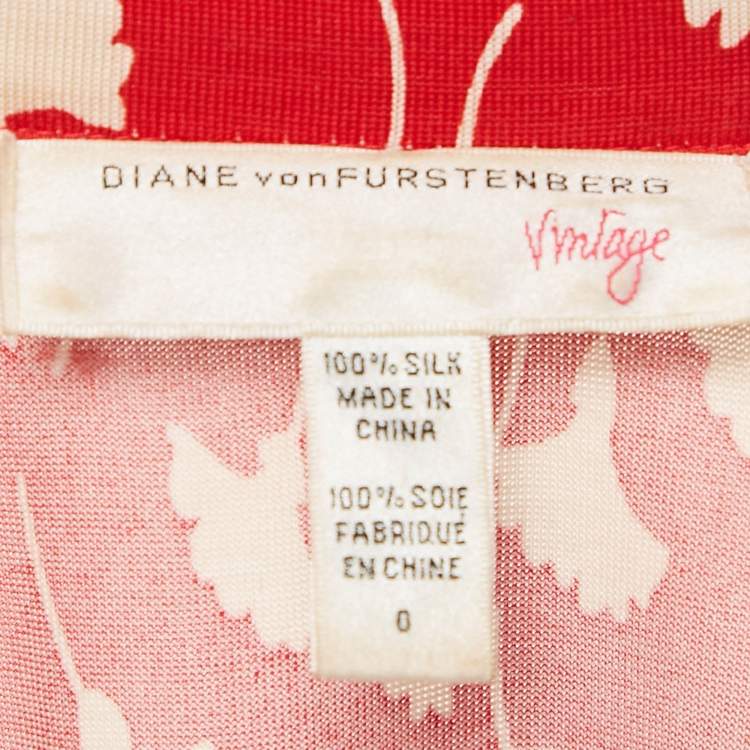 Pre Owned Diane Von Furstenberg Vintage Red Printed Silk Jersey St.Jude Wrap Dress XS