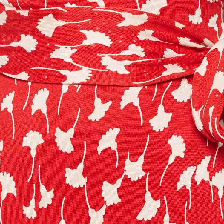Pre Owned Diane Von Furstenberg Vintage Red Printed Silk Jersey St.Jude Wrap Dress XS